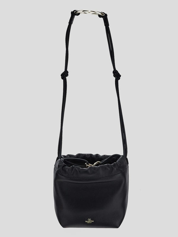 V Logo Puffer Leather Mini Bucket Bag