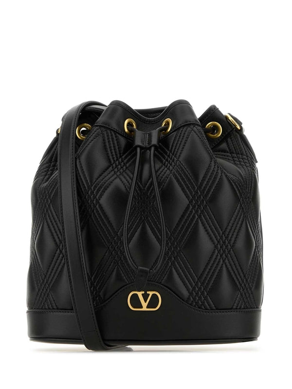 V Logo Quilting Leather Bucket Bag