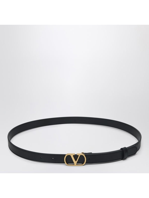 V Logo Signature Buckle Leather Belt