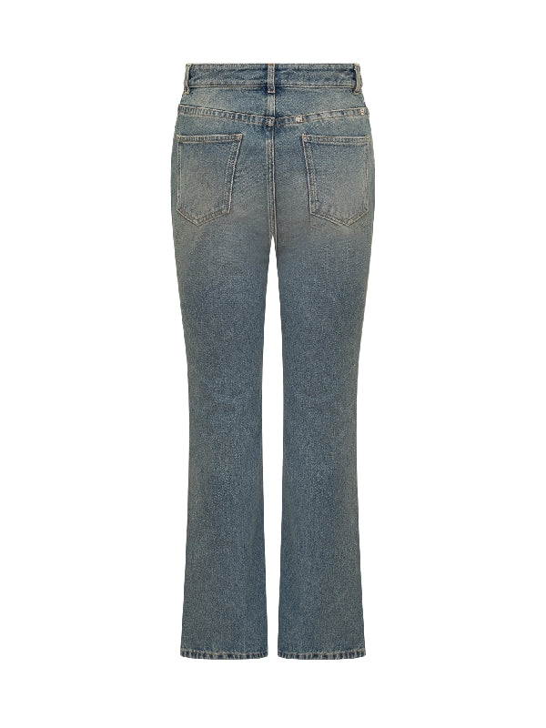 4g Chain Detail Straight Denim Pants