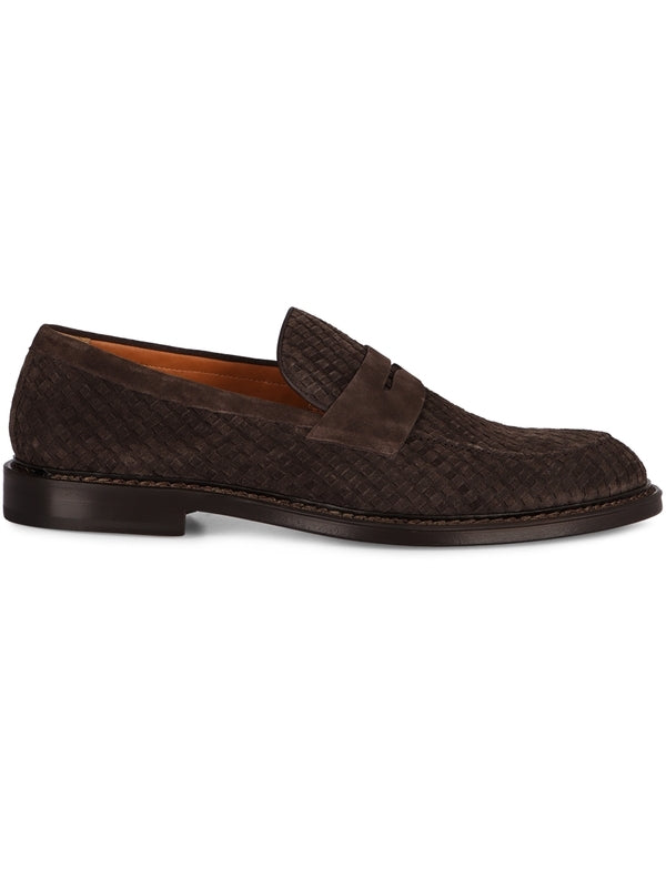 Braided Pattern Suede Penny Loafers