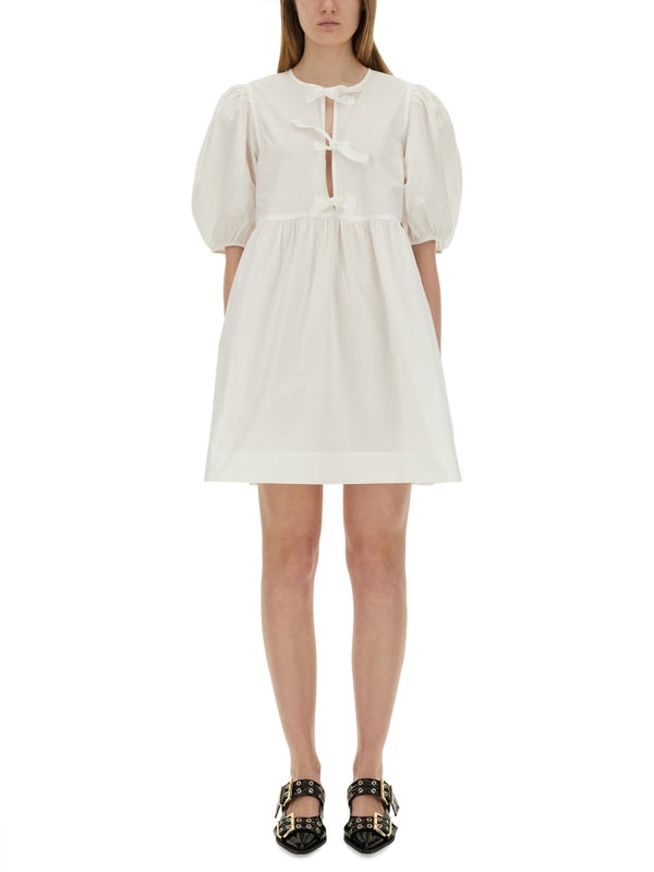 Bow Embellished Cotton Mini Dress