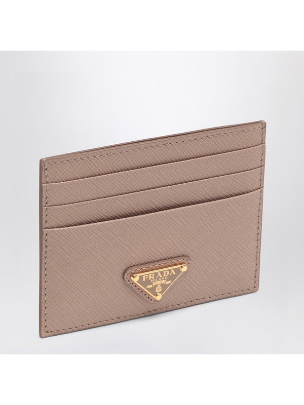 Triangle Logo Saffiano Leather Card Wallet