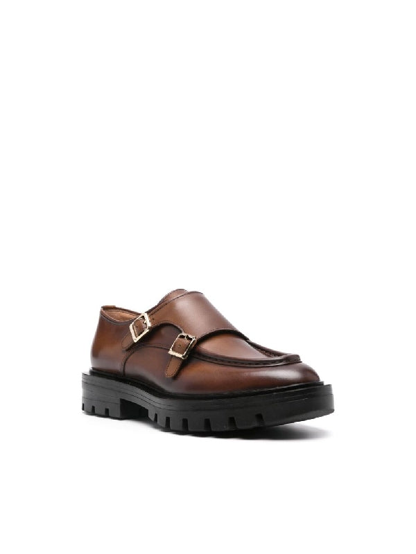 Double Buckle Leather Loafers