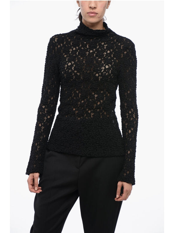 黑色透明细节棉质针织衫