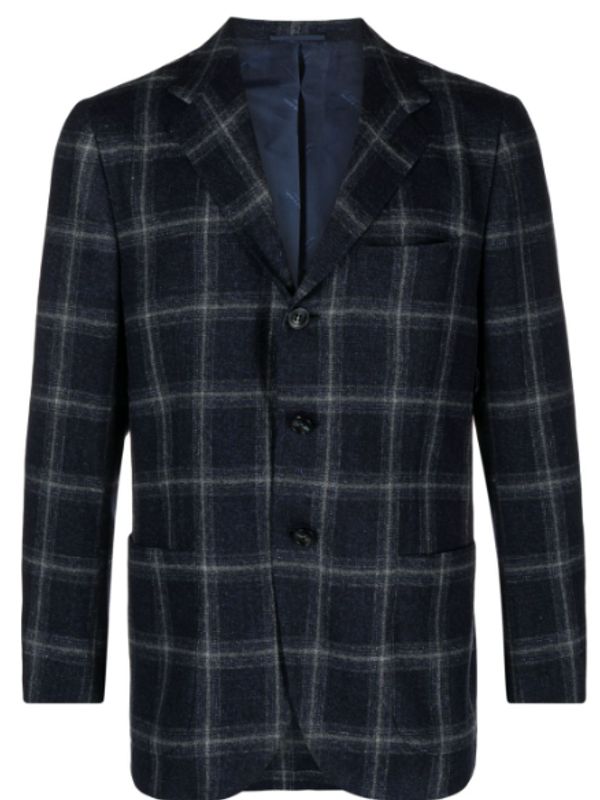 Check Wool Blend Single Jacket