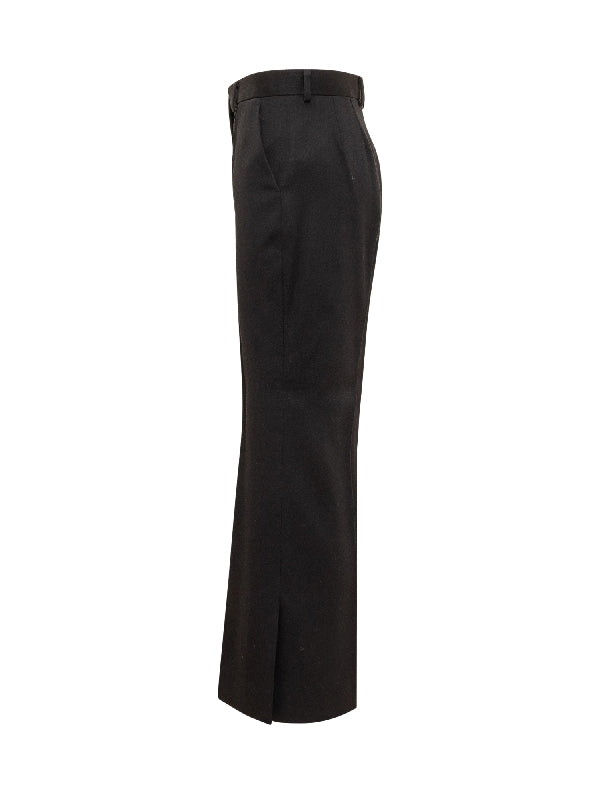 Black Wool Cropped Flared Pants