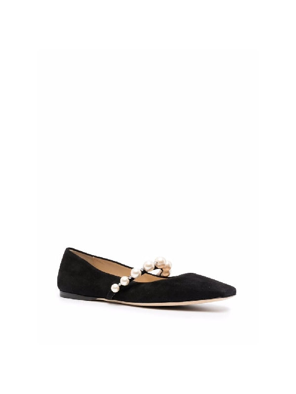 Pearl Detail Suede Flat Shoes