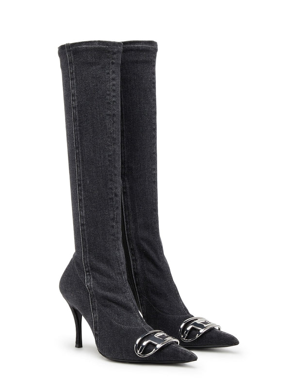 Venus Metal Logo Denim High Boots