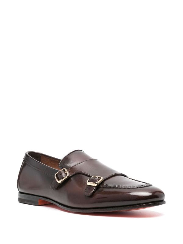 Brown Leather Monk Strap Shoes