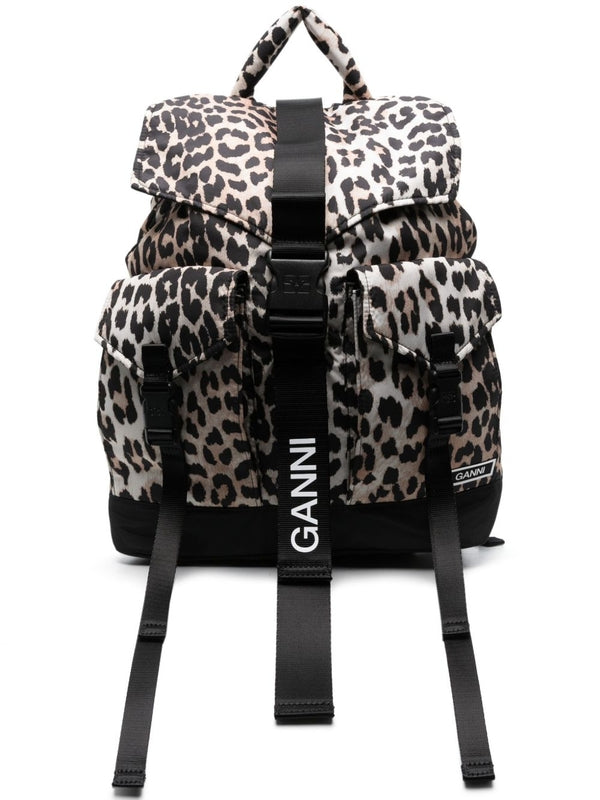 Ganni Leopard Brown Backpack