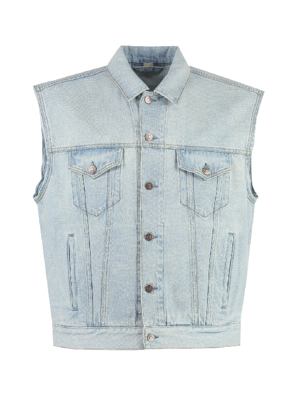 Back Logo Denim Vest Jacket