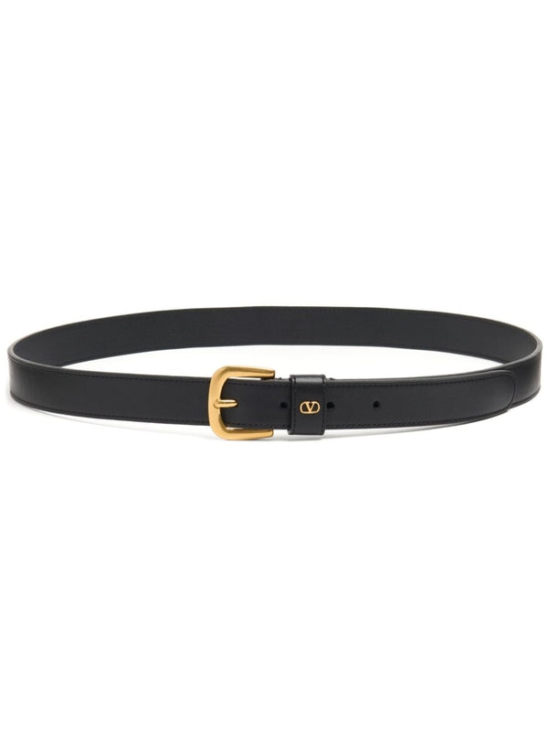 V Logo Detail Leather Belt