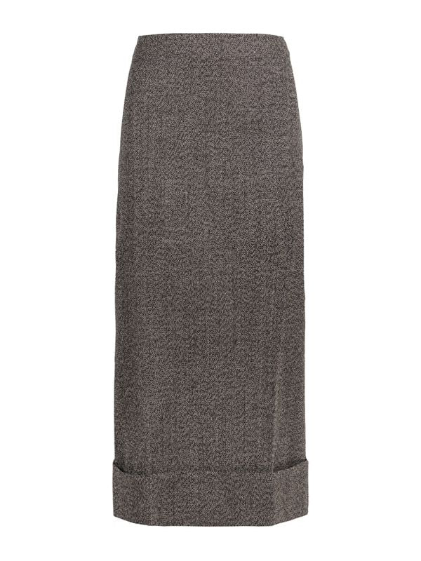 Asymmetric Roll-Up Wool Midi Skirt