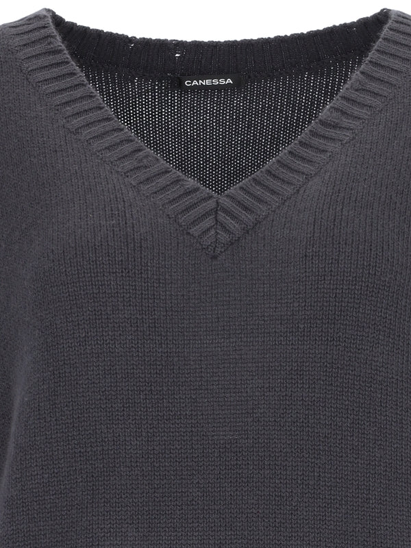 Ribbed Cashmere V-Neck Knit