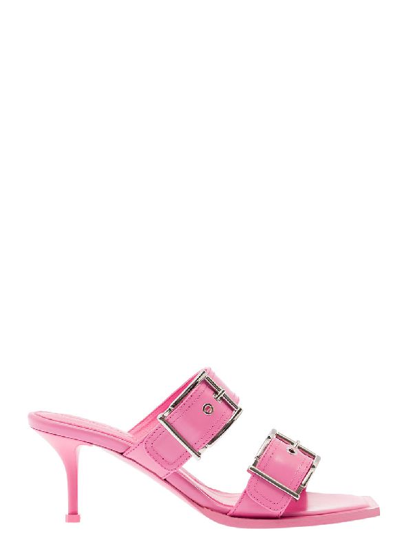 Velcro Buckle Calfskin Sandal Heels