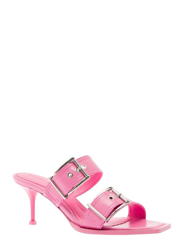 Velcro Buckle Calfskin Sandal Heels