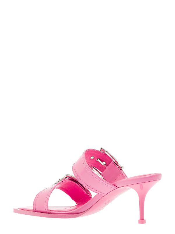 Velcro Buckle Calfskin Sandal Heels