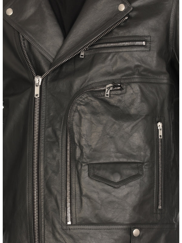 Zipper Detail Calfskin Biker Jacket