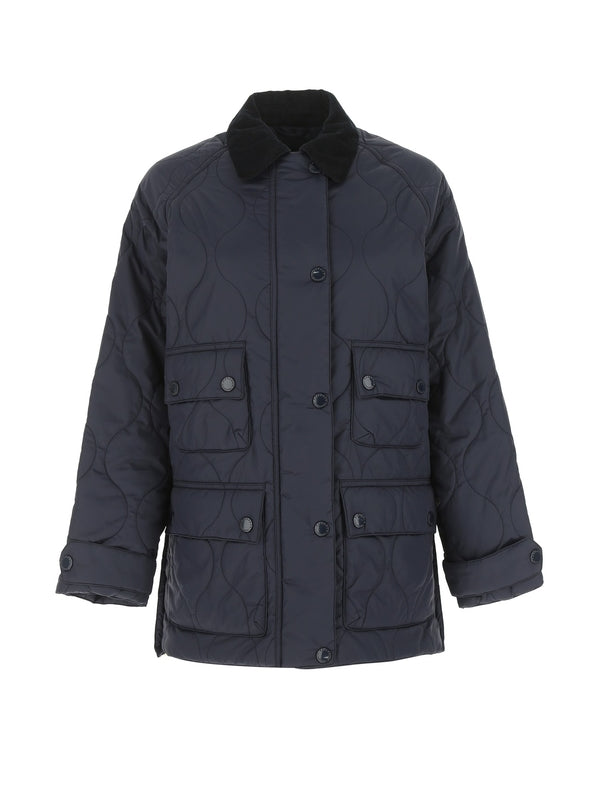 Corduroy Collar Multi-Pocket Quilted Jacket