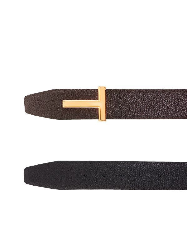 Metal T Buckle Reversible Leather Belt