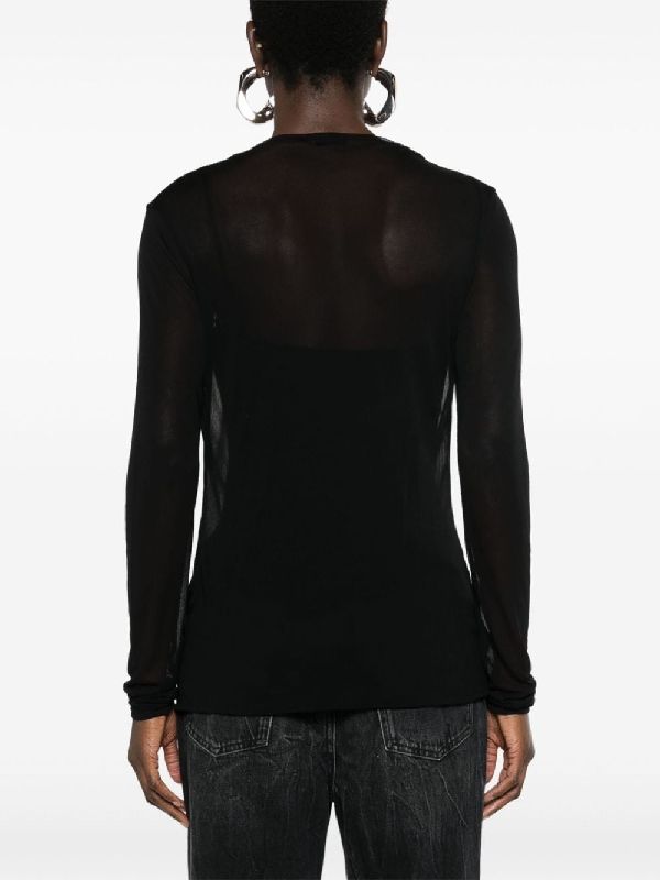 Double Layer Semi Sheer Long Sleeve Top