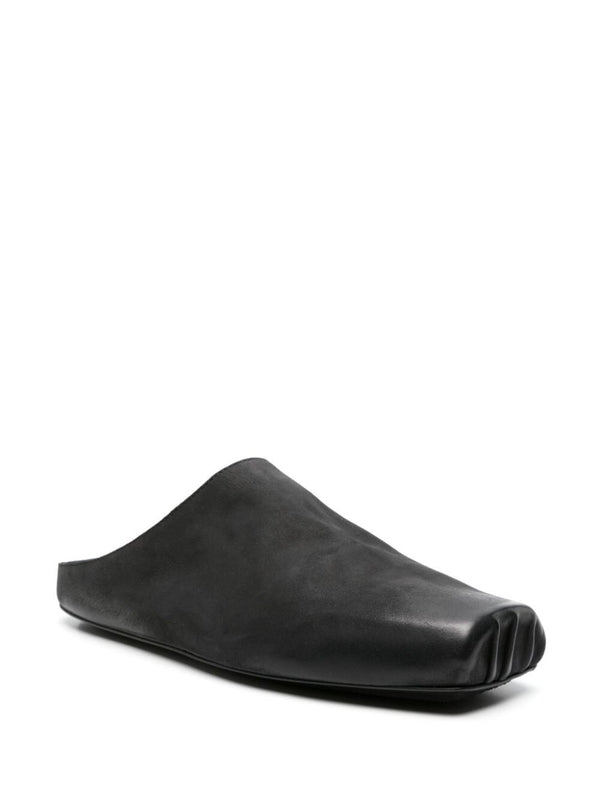 Black Leather Mules