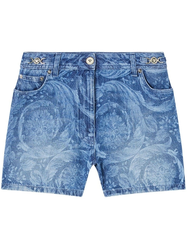 Baroque Printing Denim Shorts