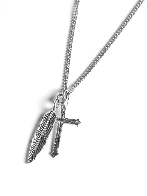 Cross Feather Pendant Necklace