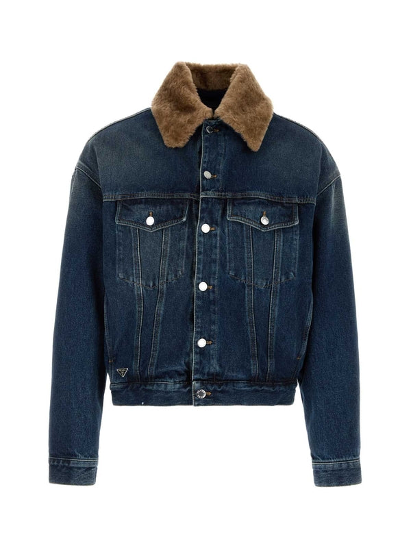 Triangle Logo Shearling Collar
  Denim Jacket