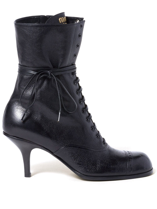 Logo Leather Lace-Up Boots