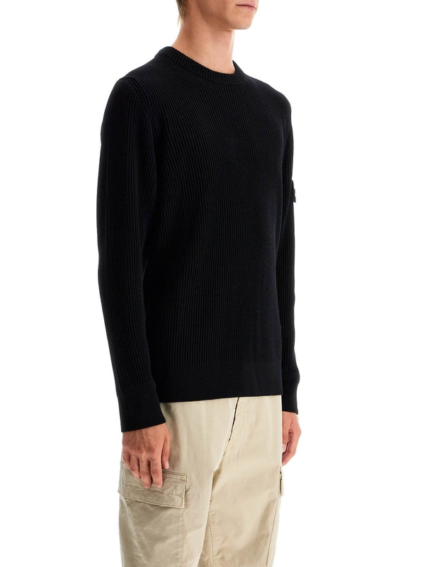 Woven Patch Crewneck Wool Knit