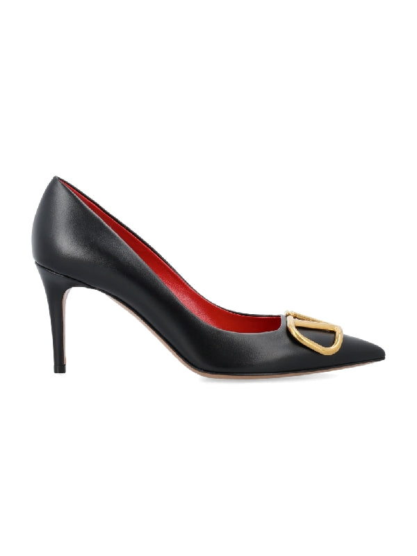 V Logo Leather Pumps Heel