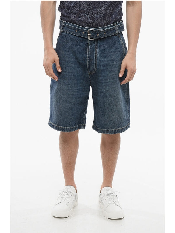 Washing Belt Denim Cotton Bermuda Shorts
