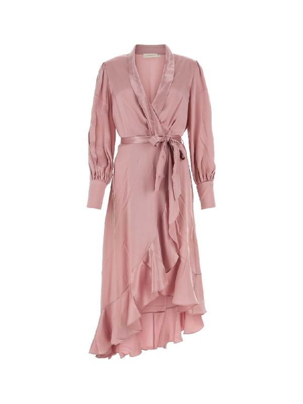 Belted Wrap Silk Midi Dress