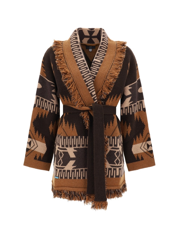 Jacquard Pattern Fringe Cashmere Cardigan