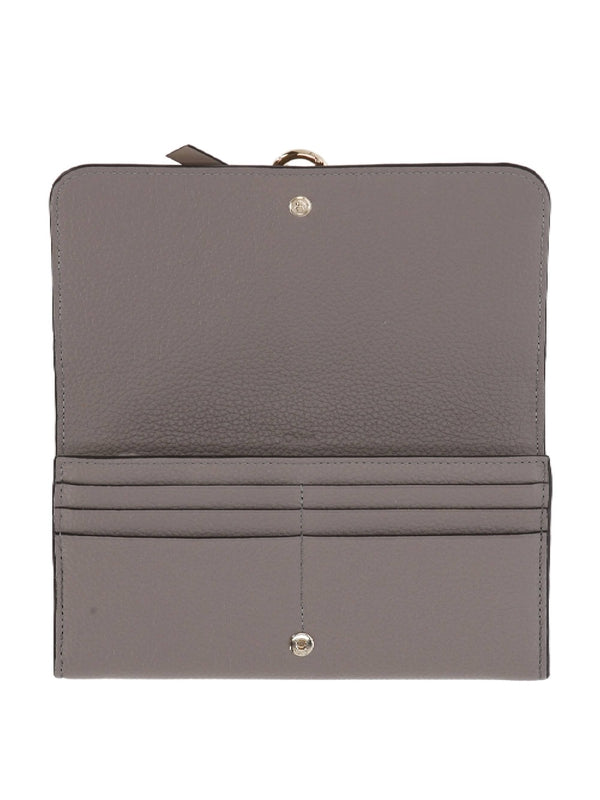 Alphabet Grain Leather Flap Long Wallet