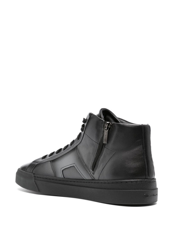 Double Buckle Leather High-Top Sneakers