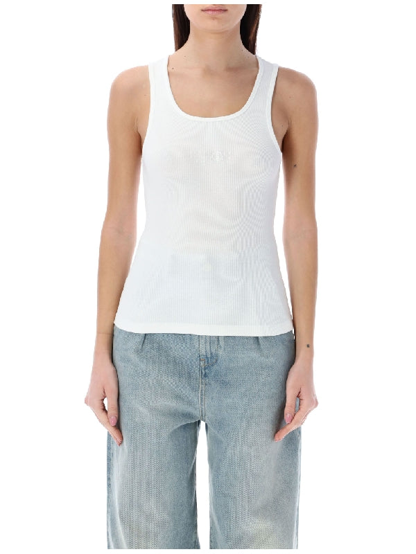 White Scoop-neck Ribbed Tank Top