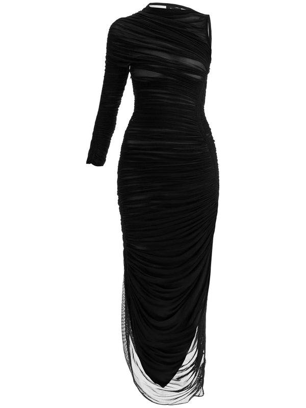 Asymmetric Mesh Cutout Long Dress