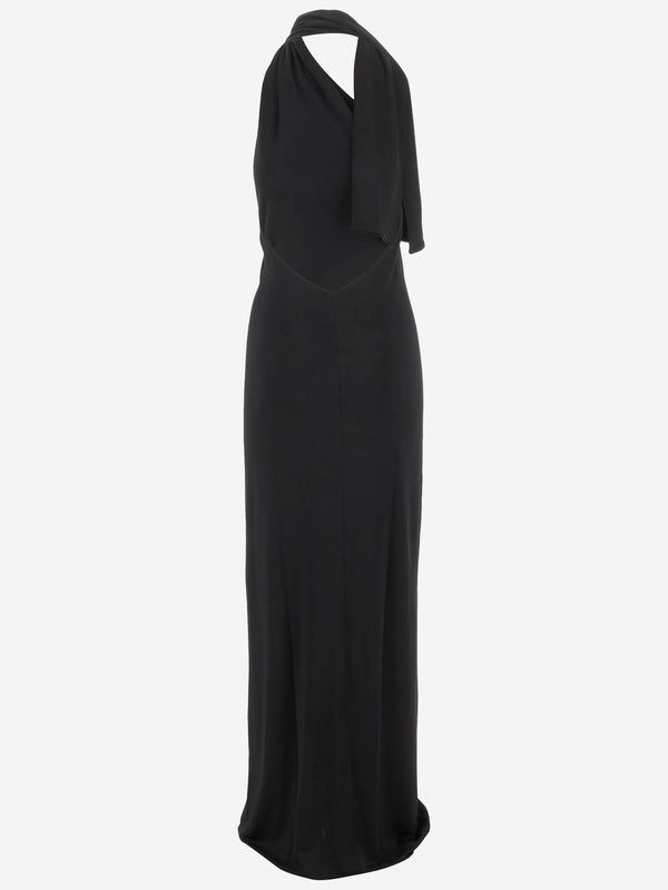 Asymmetric Draped Scoop Neck Long Dress