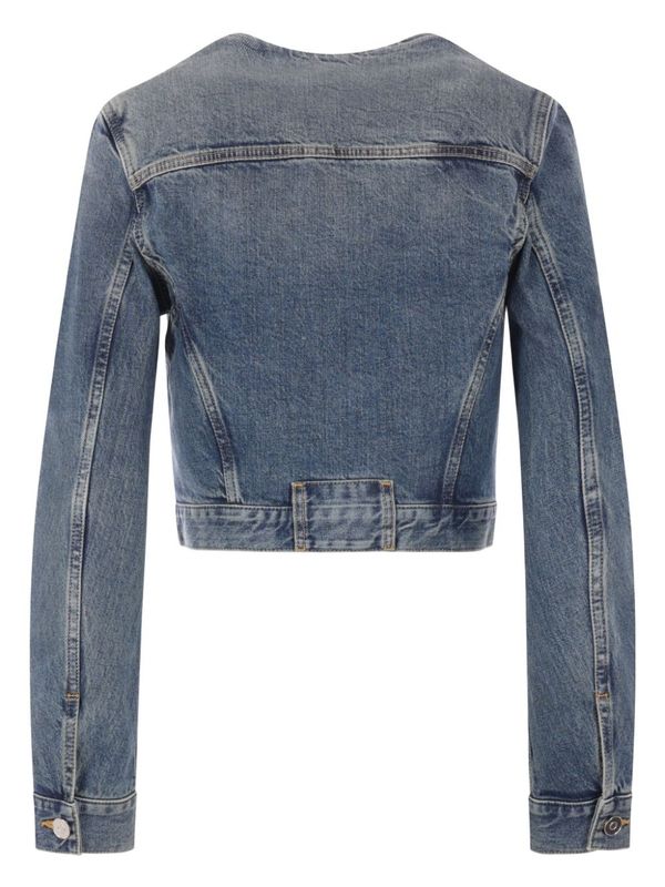 U-Neck Denim Cotton Cropped Jacket