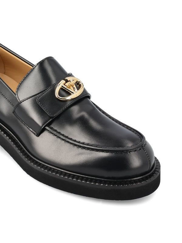 V Logo Leather Loafers