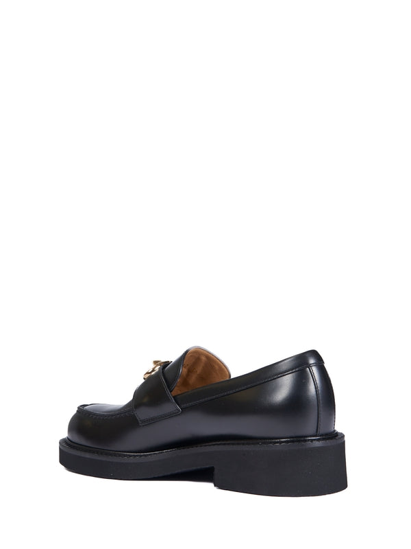 V Logo Leather Loafers