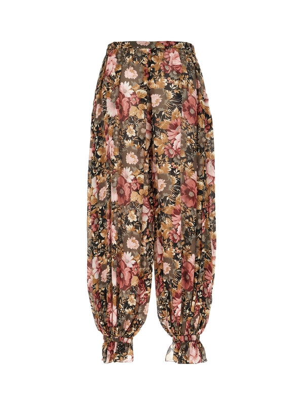 Allover Flower Printed Silk Pants