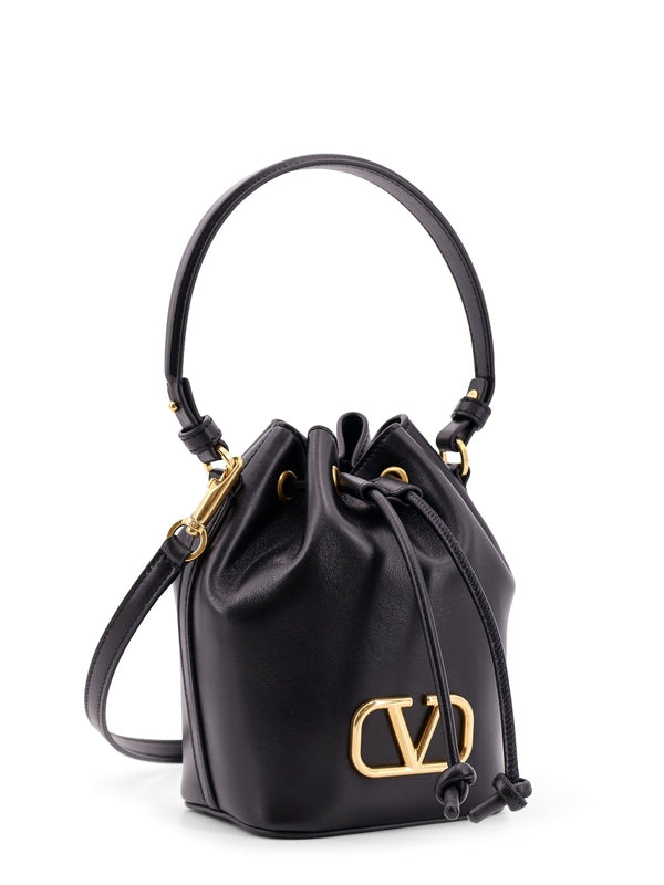 V Logo Leather Bucket Bag