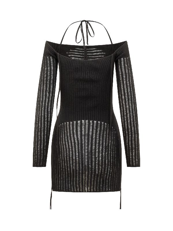 Halterneck Strappy Cut-Out Ribbed Dress