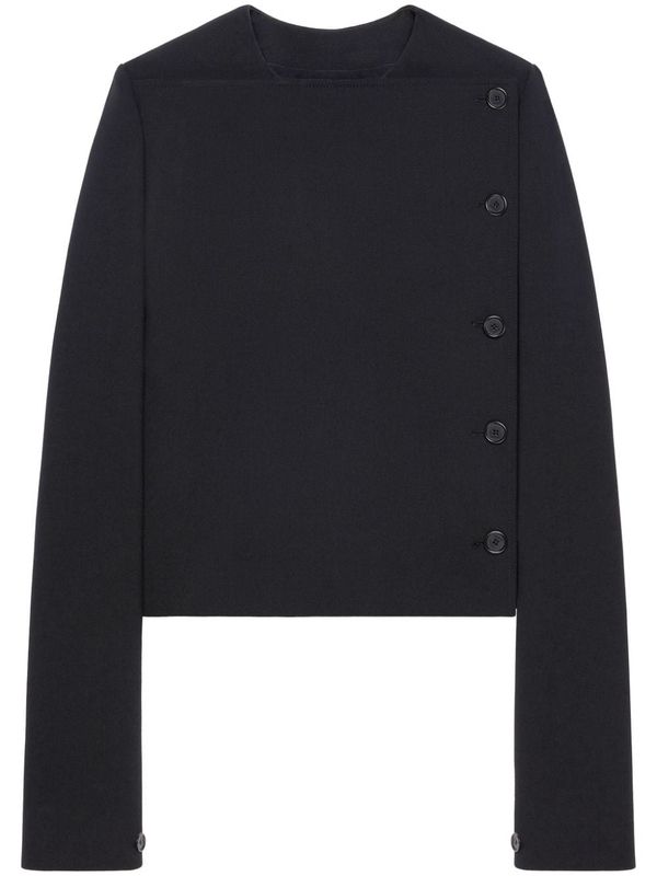 Asymmetric Button Wool Blend Jacket