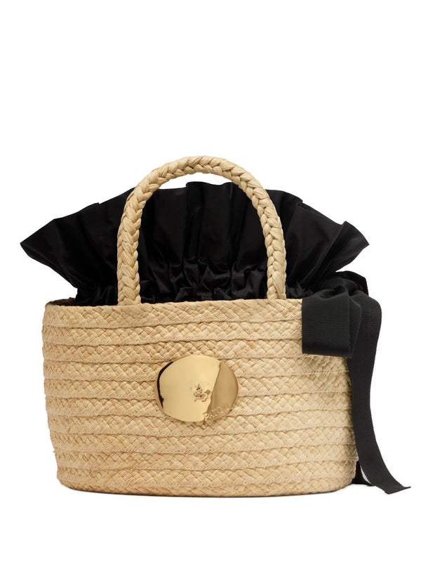 Gold Plaque Iconic Raffia Bucket Bag