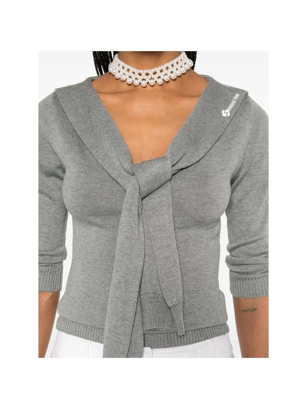 Lace-up Silk Cashmere Grey Knit